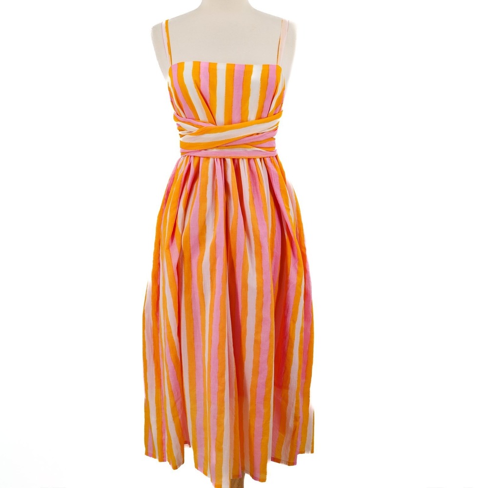 Sunshine Tienda Women M Maxi Midi Wrap Sundress Stripes 100% Cotton Boho Beach